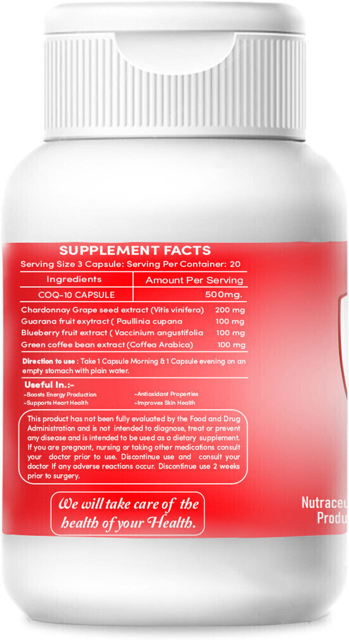 My Herbal Remedies CoQ10 Capsules- 500mg, 60 veg capsule Support Heart