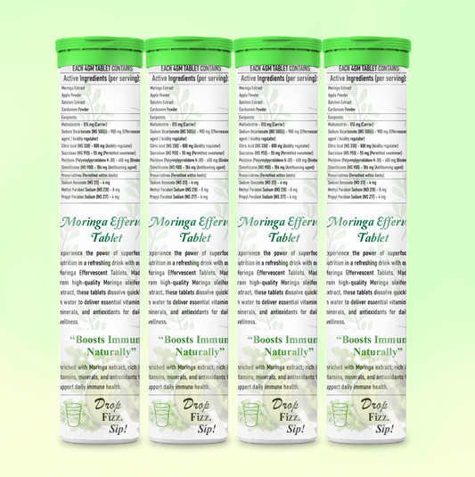 Moringa Effervescent Tablets With Cardamom & Dalchini Extract Boosts Immunity Digestion & Metabolism (4 x 15 Tablets)