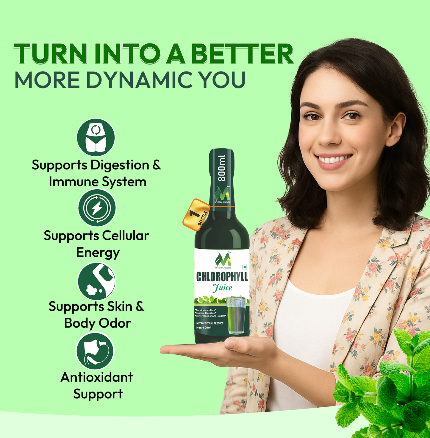 Chlorophyll Juice – Detox, Immunity & Energy Booster (Pack of 3) (2400 ml)