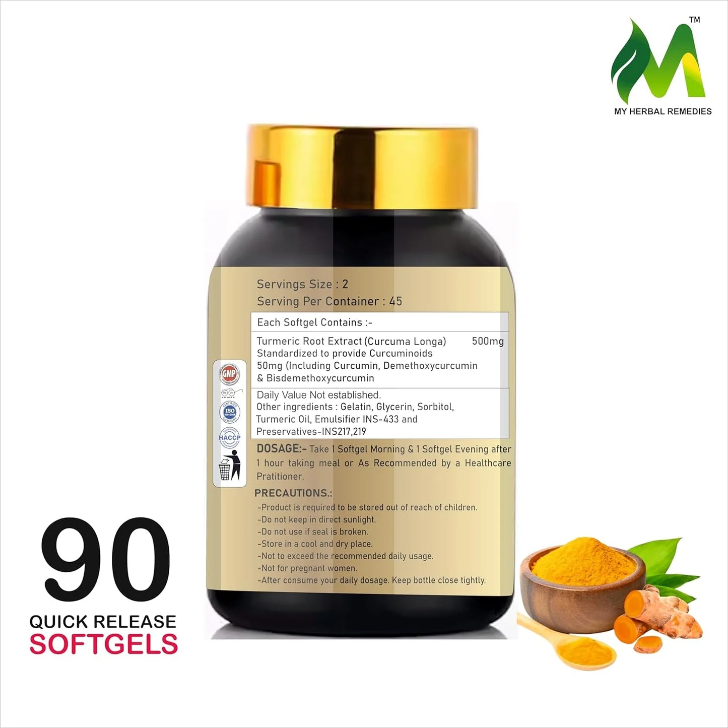 Curcumin Softgels 95% Curcumin Extract 500mg Per Softgel 90 Softgels
