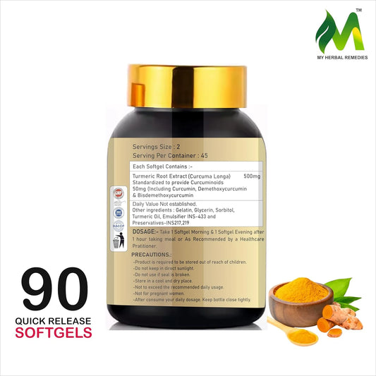 Curcumin Softgels 95% Curcumin Extract 500mg Per Softgel 90 Softgels