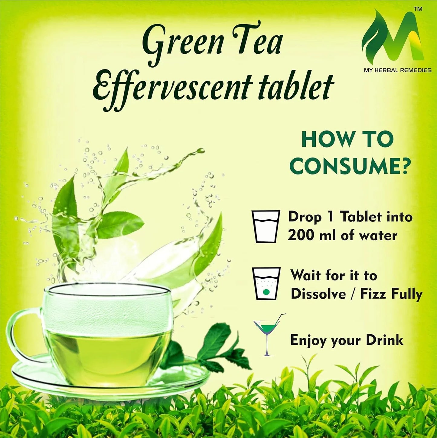 Green Tea Effervescent Tablets 1000 mg 60 Tablets Lemon Flavor