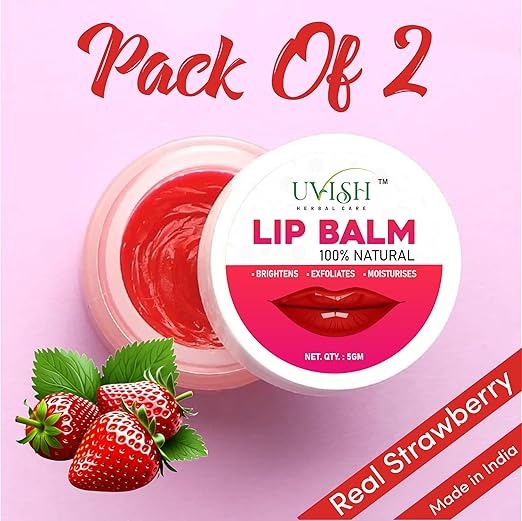 Uvish Lip Balm | Moisturizes & Nourishes (Pack of 2) | Hydrates Dry & Chapped Lips | 100% Vegan | 10g | Strawberry Lip Balm