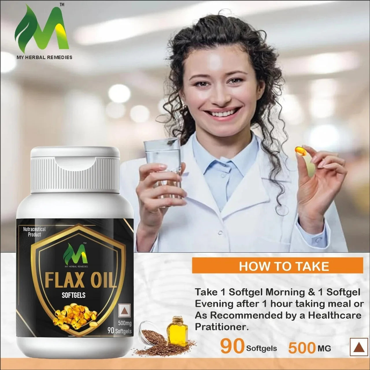 My Herbal Remedies Flax Oil Softgels 500mg - 90 Capsules