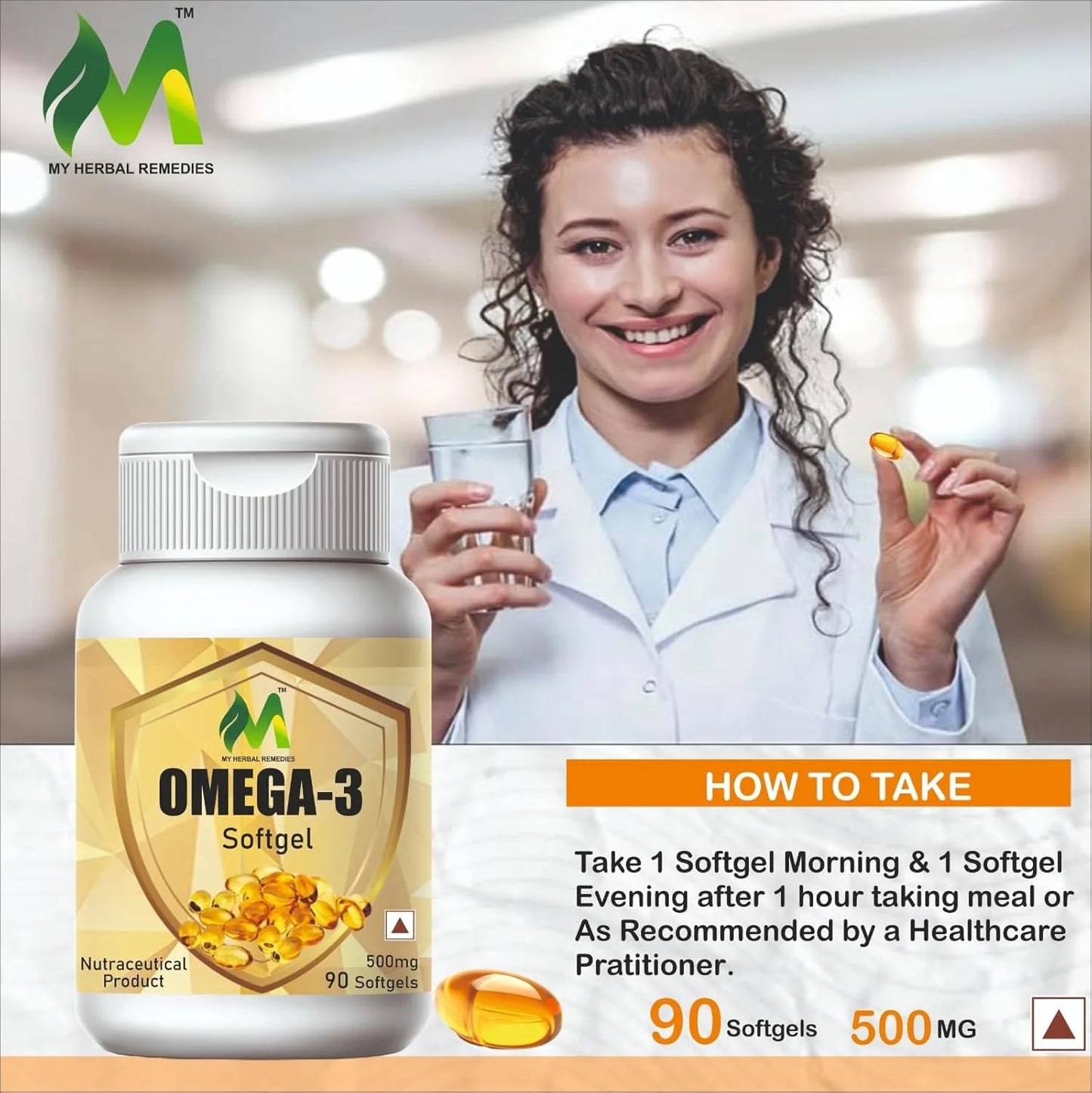 Omega-3 Fish Oil Softgels 90 Softgels Supports Heart, Brain, & Joint Health
