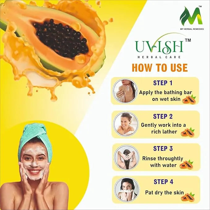 HANDMADE GLYCRIN PAPAYA SOAP 100GM (PACK OF 4) Natural skincare