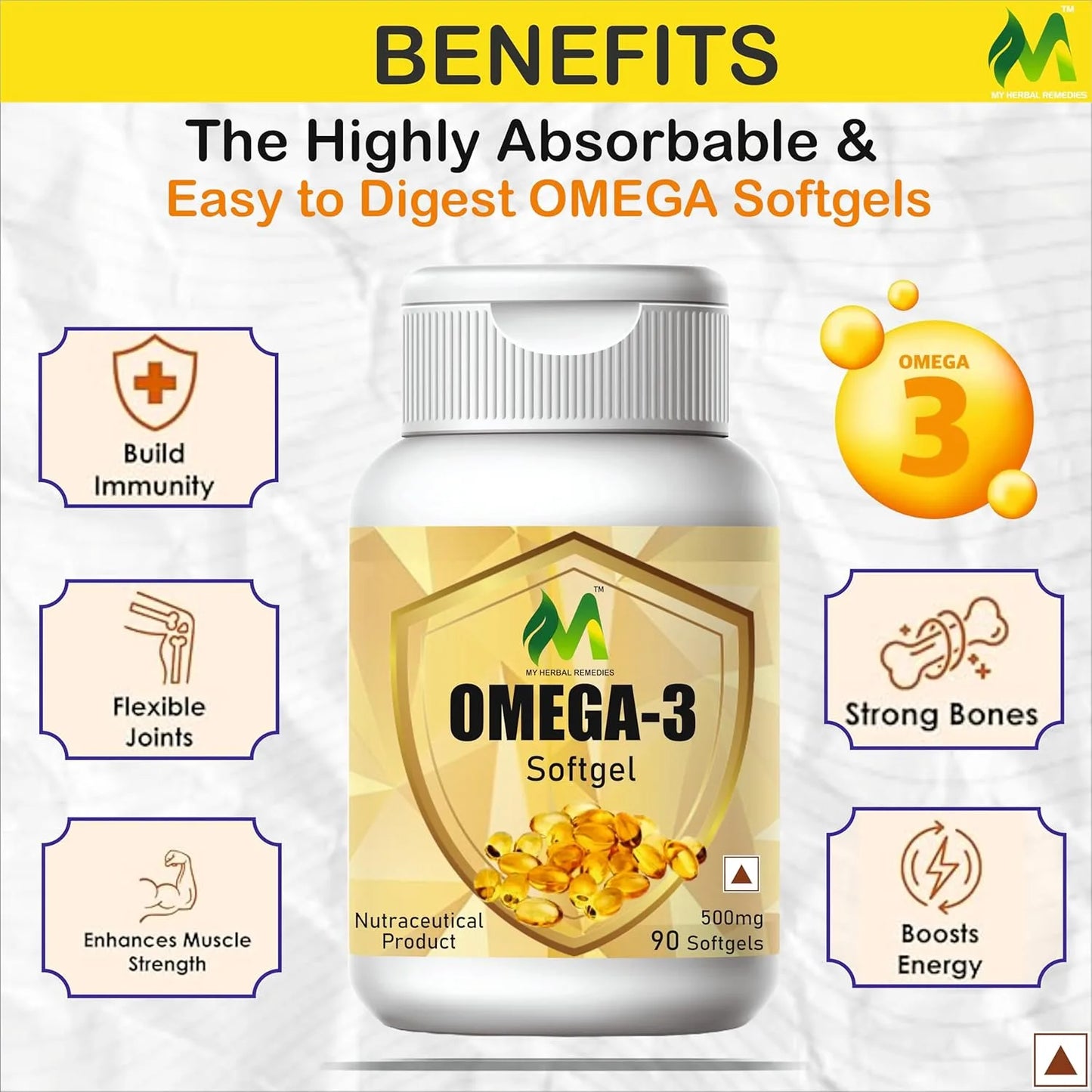 Omega-3 Fish Oil Softgels 90 Softgels Supports Heart, Brain, & Joint Health