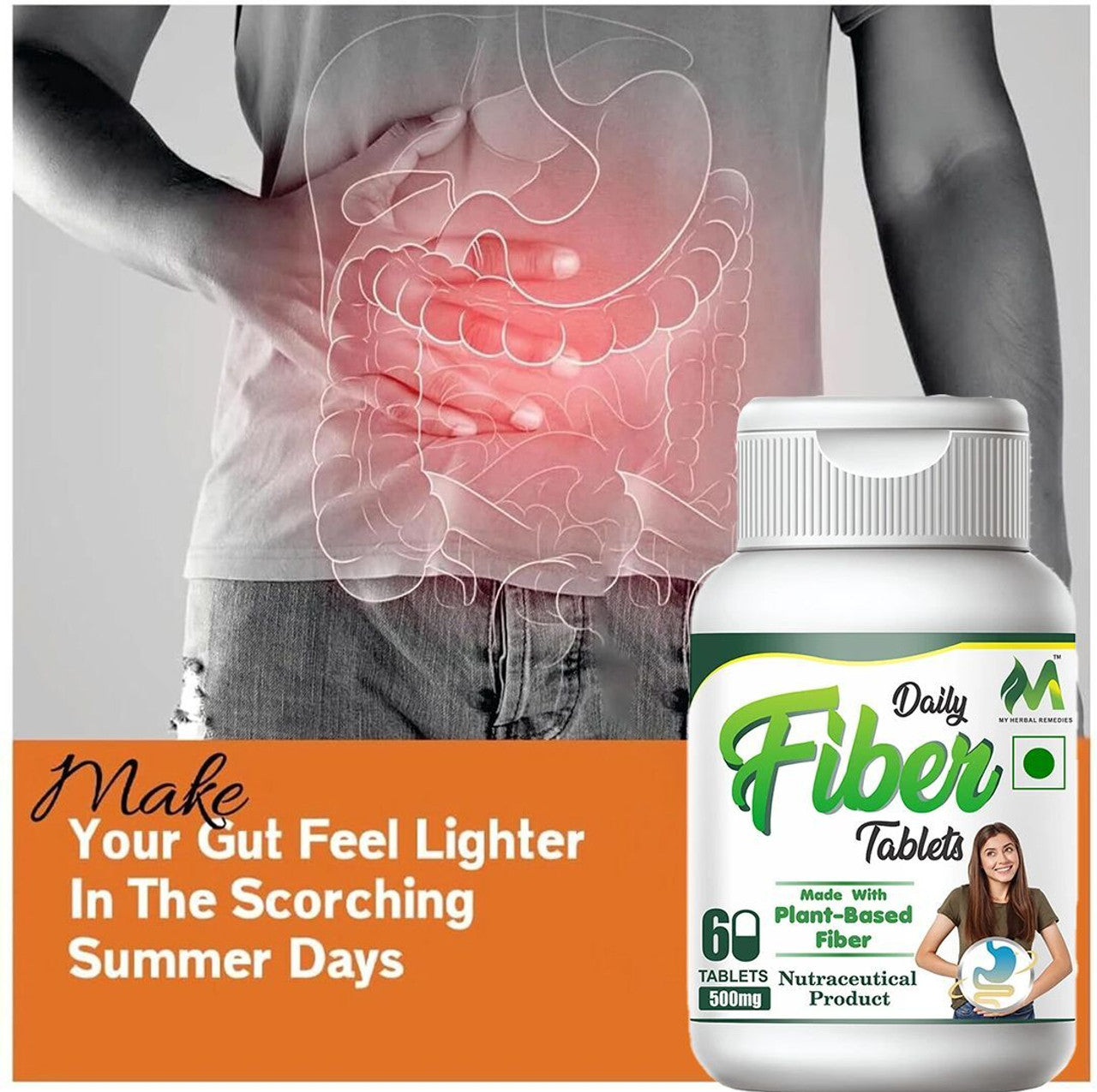 Plant based | 60 tablets | Activated Fiber | Enhance Your Digestive Health  (60 x 500 mg)