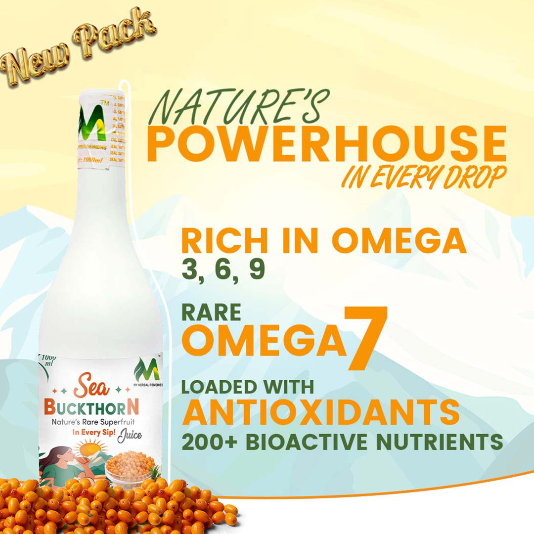 SEA BUCKTHORN JUICE 1000ML | PURE HIMALAYAN BERRIES | RICH IN OMEGA 3-6-7-9 & VITAMIN C | NATURAL IMMUNITY BOOSTER & SKIN HEALTH TONIC