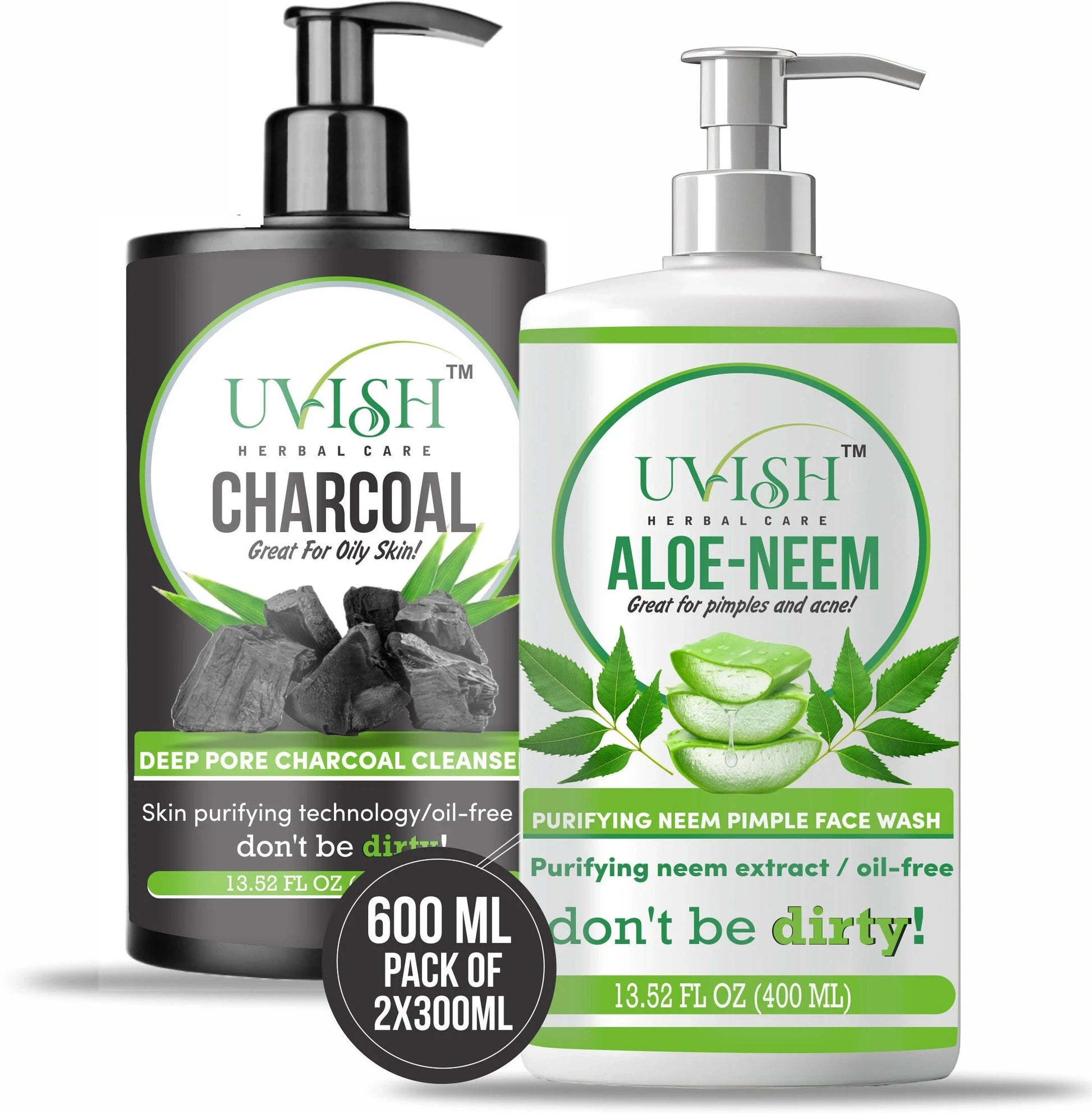 Charcoal and Aloe Neem Combo Pack For Daily Skin Care Face Wash (600 ml) My herbal Remedies 
