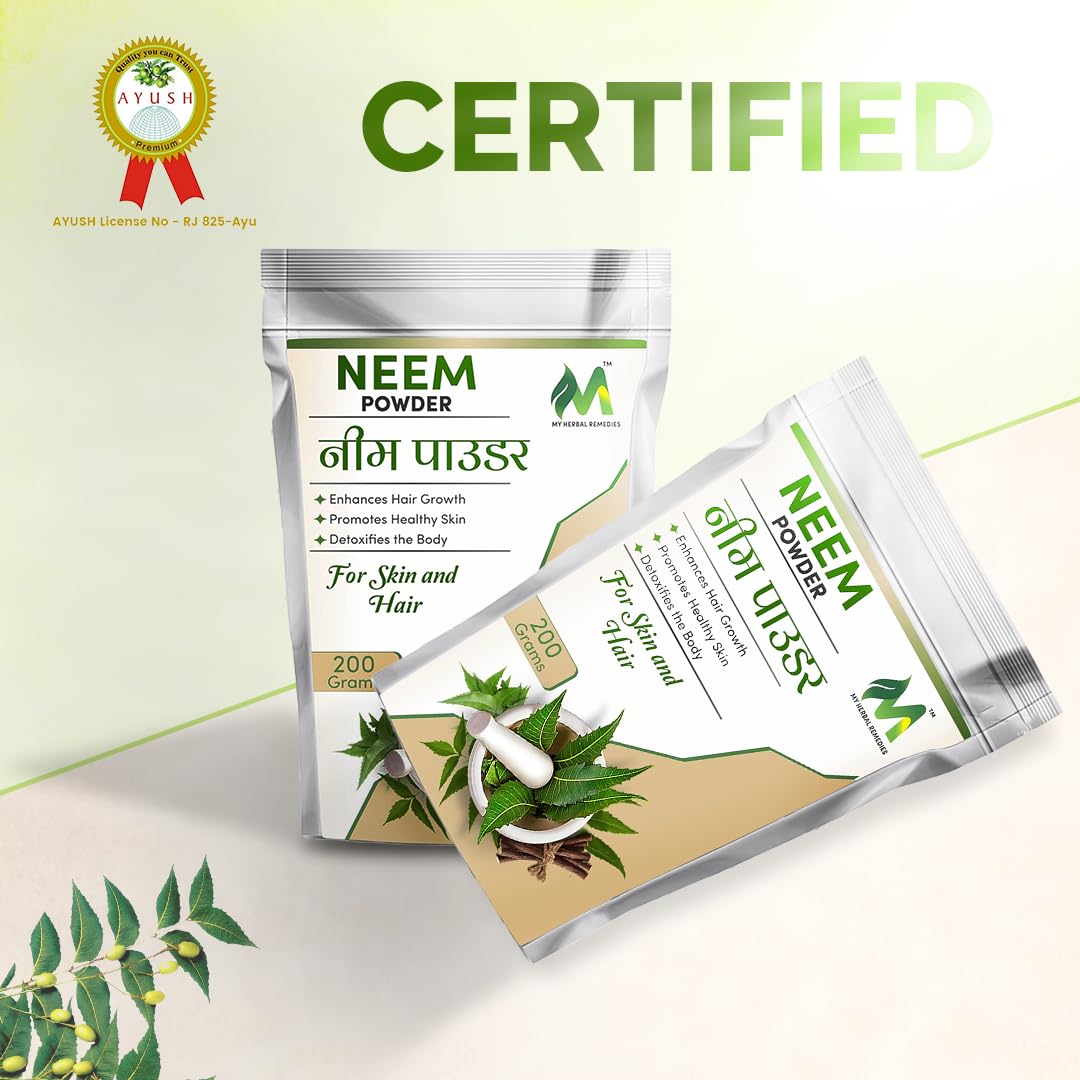 My Herbal Remedies Neem Powder | Finely Ground & Versatile | Ideal for Skin Care, Hair Health, and Detox | Naturally Sourced Ingredient for Daily Use - 200Gm (Pack of 1)