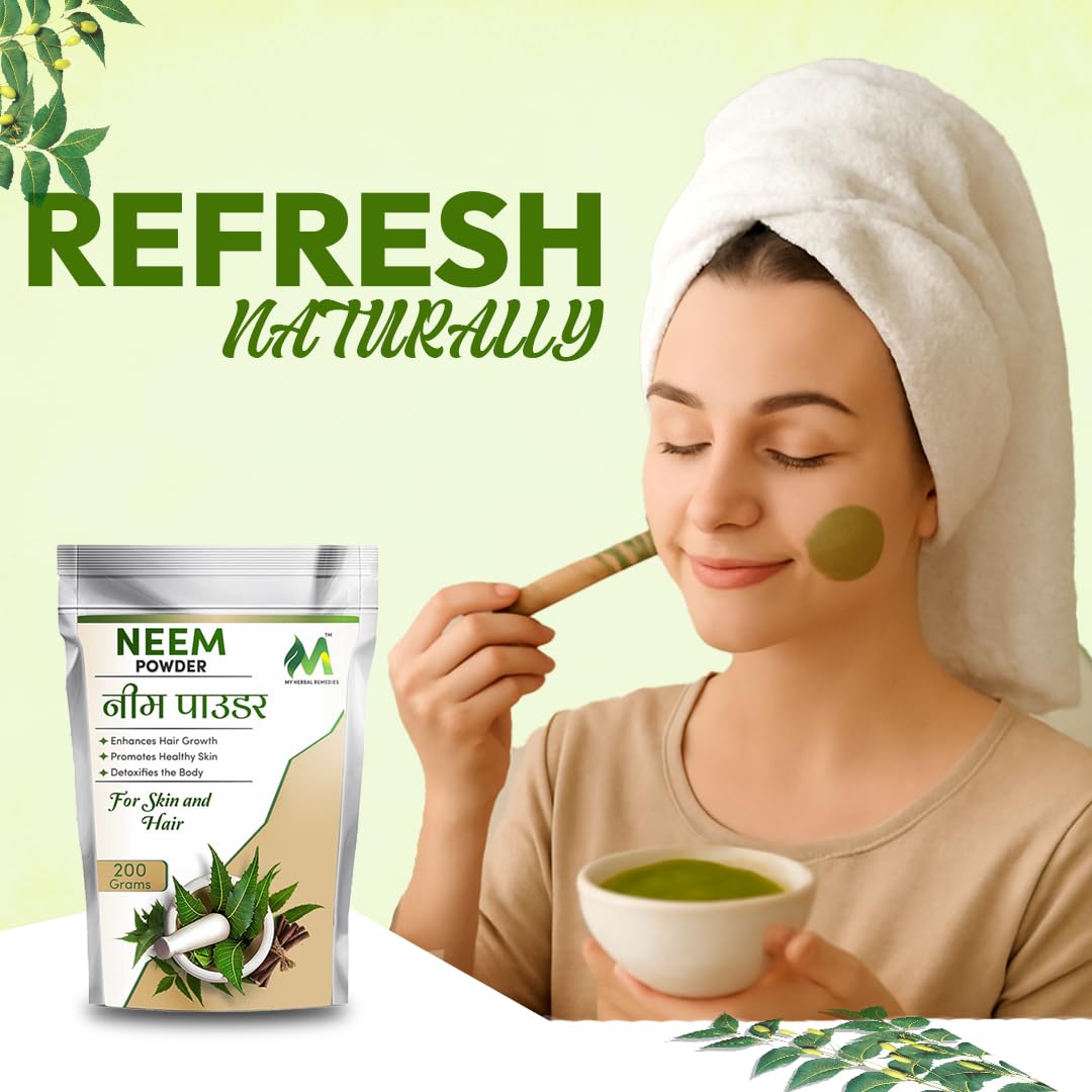 My Herbal Remedies Neem Powder | Finely Ground & Versatile | Ideal for Skin Care, Hair Health, and Detox | Naturally Sourced Ingredient for Daily Use - 200Gm (Pack of 1)