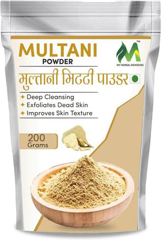 My Herbal Remedies Multani Mitti Powder | Finely Ground & Versatile | Ideal for Skin Care and Face Packs | Naturally Sourced Ingredient for Daily Use - 200Gm (Pack of 1)