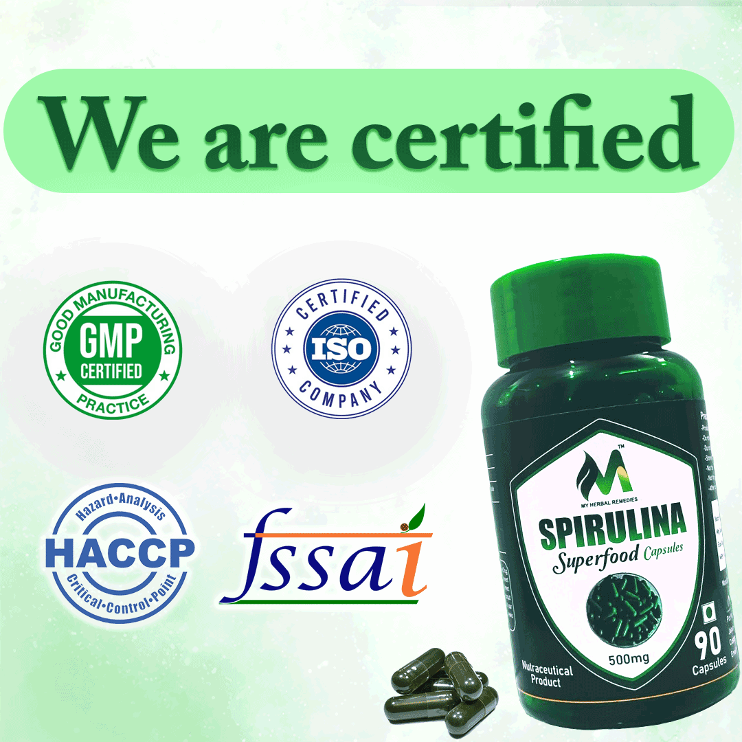 Spirulina Superfood 500mg 90 Capsules Natural Herbal Dietary Supplement for Energy Immunity Detox