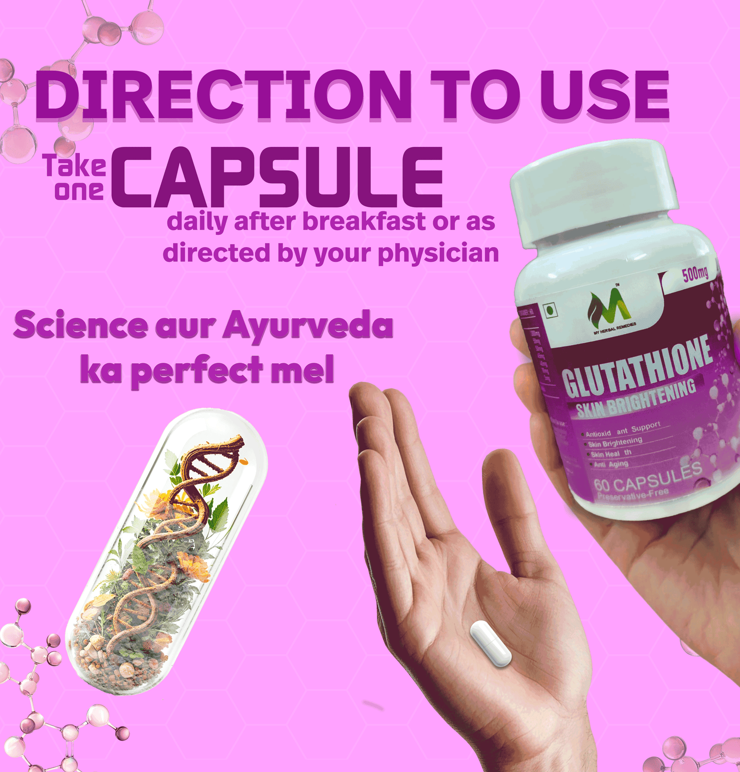 Glutathione Capsule Helps in Antioxidant Support, Skin Glow & Anti-Ageing 60caps (500 mg)