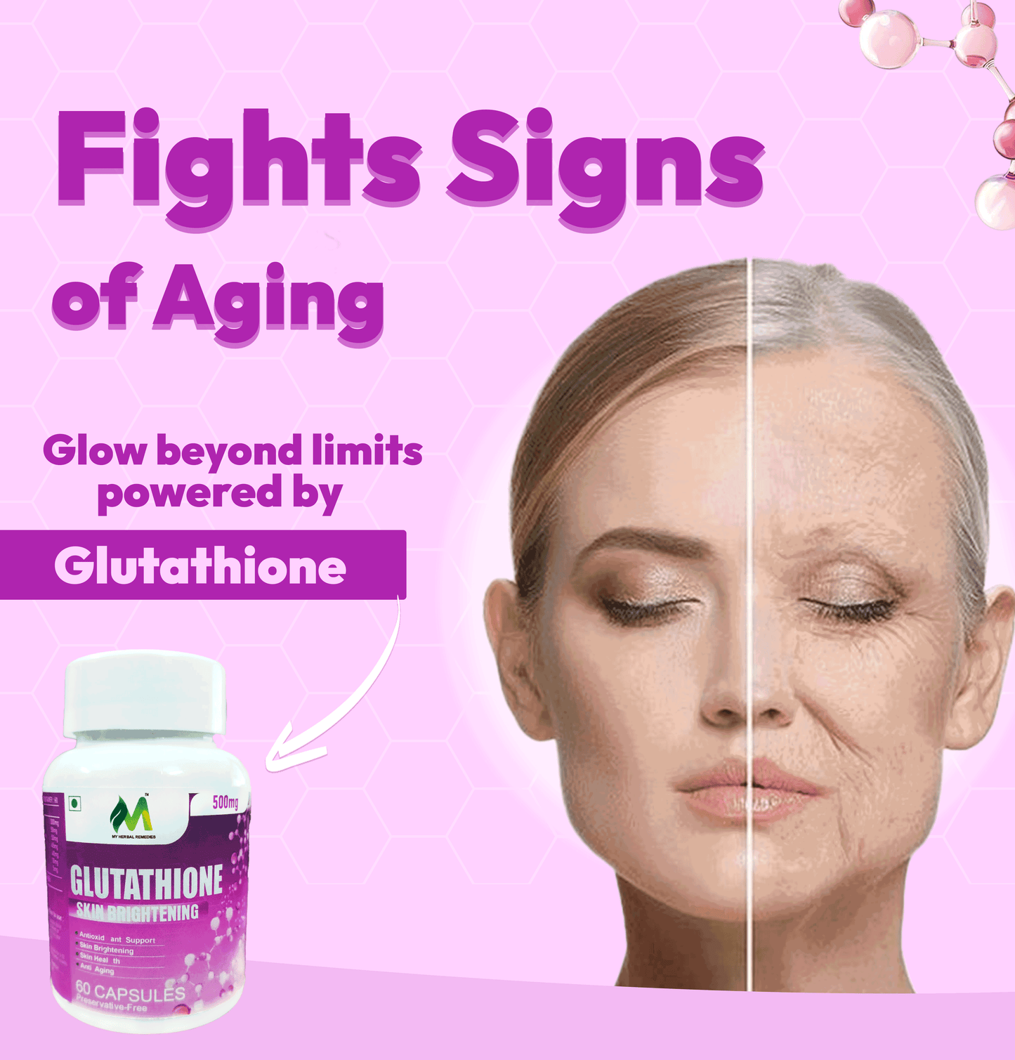 Glutathione Capsule Helps in Antioxidant Support, Skin Glow & Anti-Ageing 60caps (500 mg)