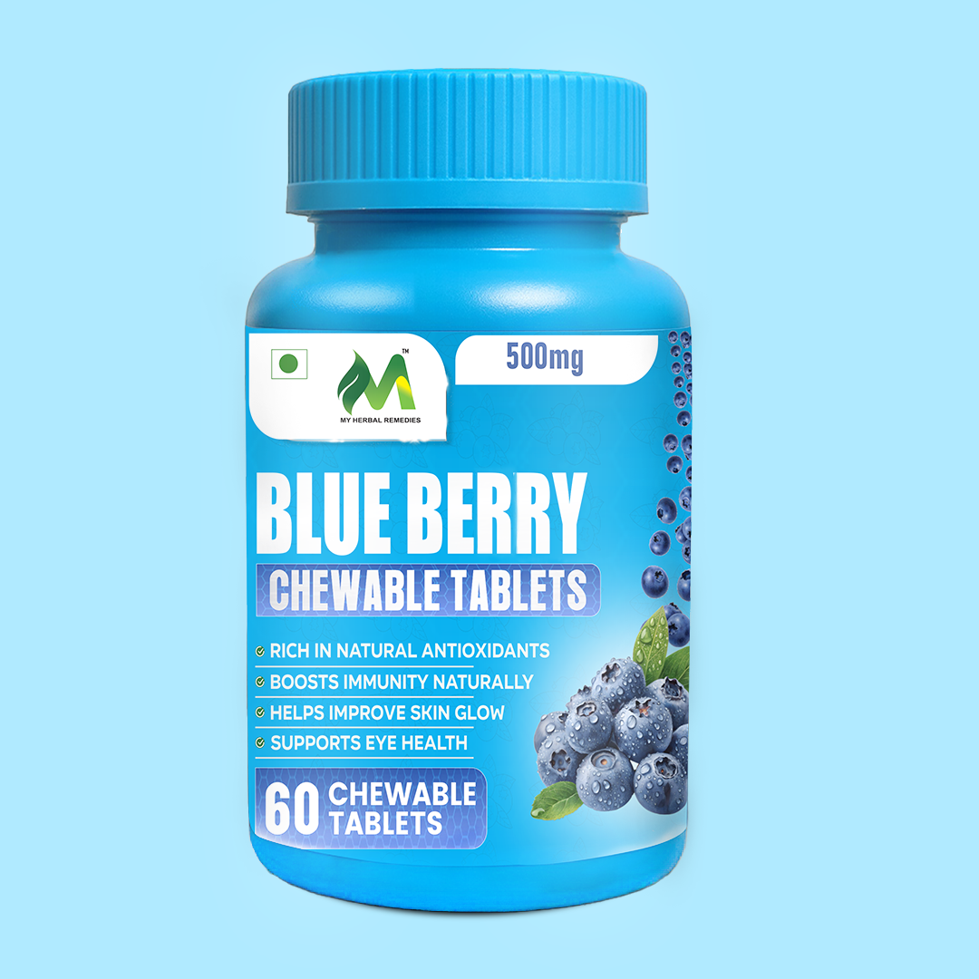 My Herbal Remedies Blueberry Chewable Tablets | 500mg Antioxidant Supplement | Boosts Immunity, Eye Health & Skin Glow | 60 Tablets