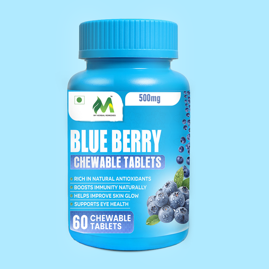 My Herbal Remedies Blueberry Chewable Tablets | 500mg Antioxidant Supplement | Boosts Immunity, Eye Health & Skin Glow | 60 Tablets