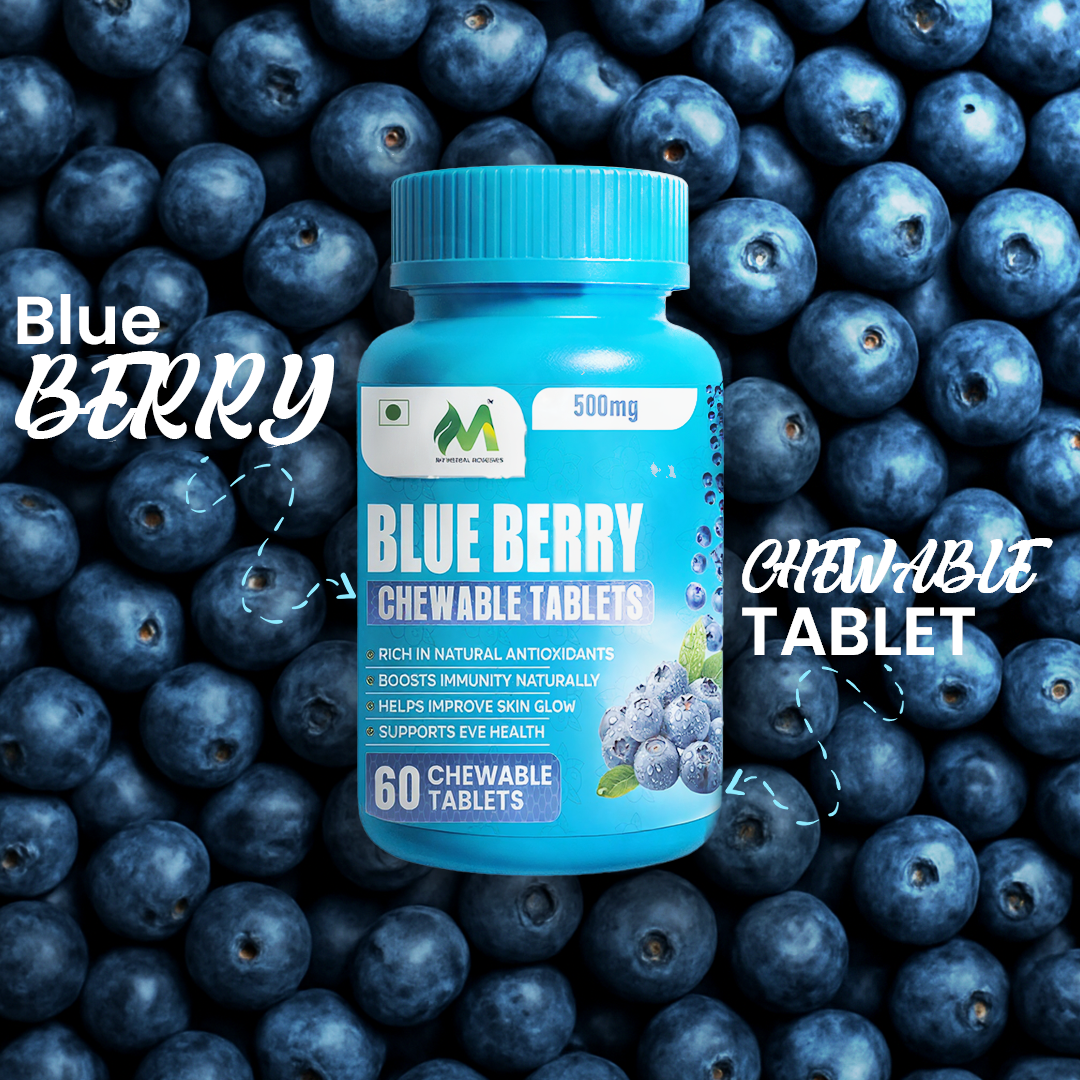 My Herbal Remedies Blueberry Chewable Tablets | 500mg Antioxidant Supplement | Boosts Immunity, Eye Health & Skin Glow | 60 Tablets