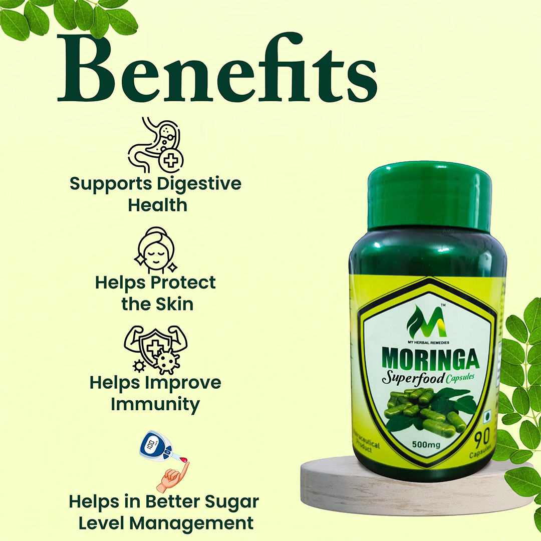Moringa Extract 500mg – Ayurvedic Immunity & Energy Booster – 90 Veg Capsules (500 mg)