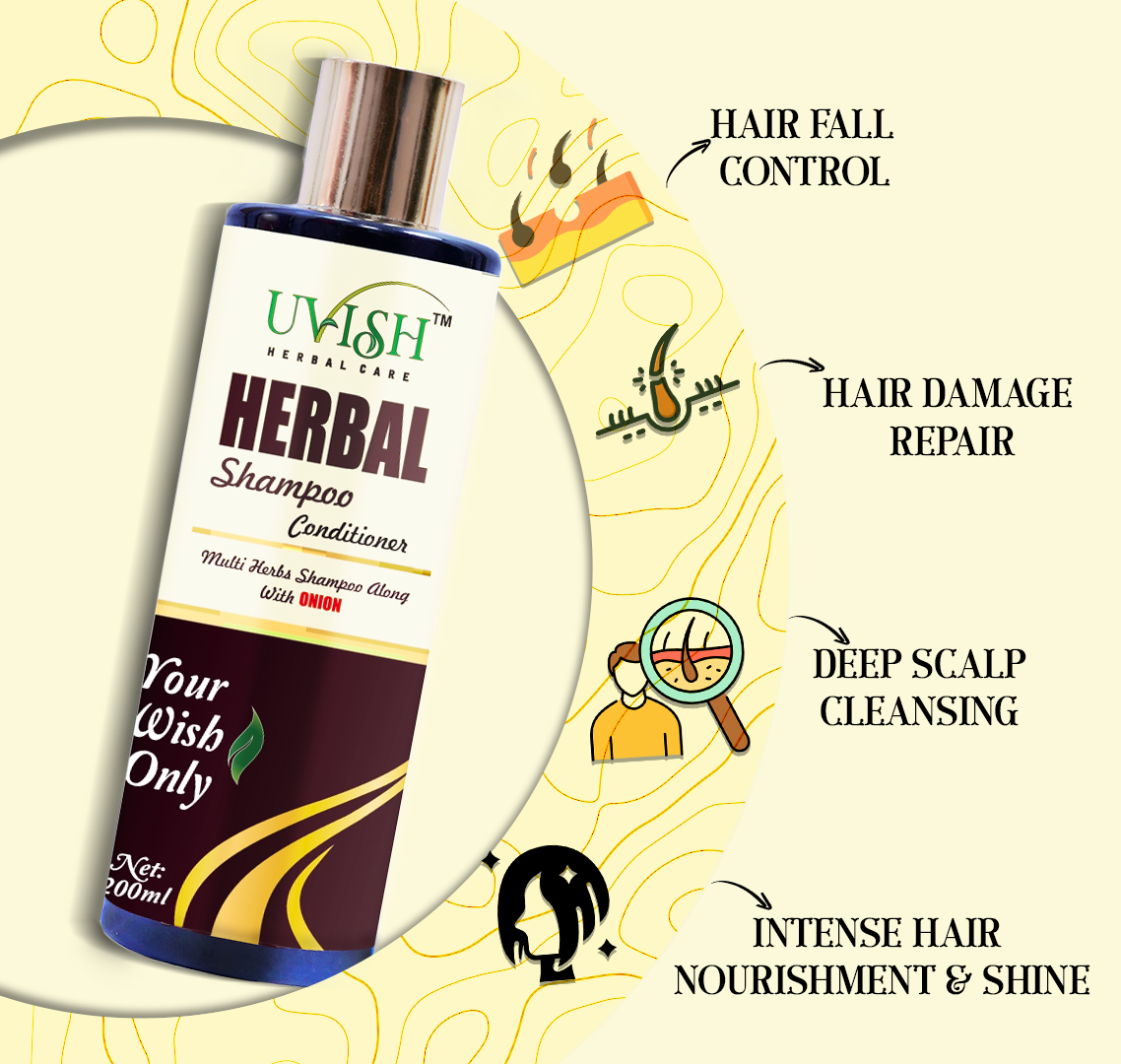 UVISH Herbal Care Onion Herbal Shampoo & Conditioner with Amla, Reetha & Shikakai | Hair Fall Control, Damage Repair & Nourishment | For All Hair Types | 200 ml