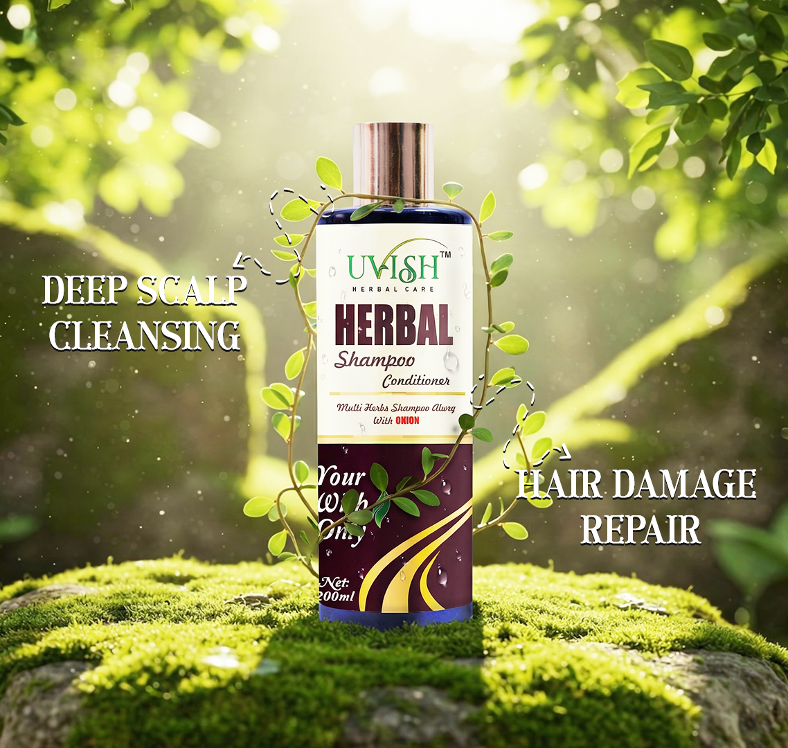 UVISH Herbal Care Onion Herbal Shampoo & Conditioner with Amla, Reetha & Shikakai | Hair Fall Control, Damage Repair & Nourishment | For All Hair Types | 200 ml