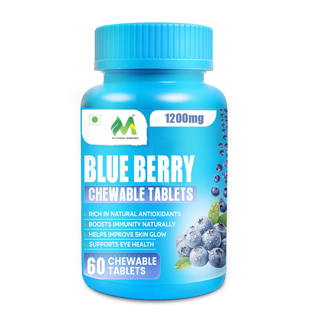 My Herbal Remedies Blueberry Chewable Tablets | 500mg Antioxidant Supplement | Boosts Immunity, Eye Health & Skin Glow | 60 Tablets