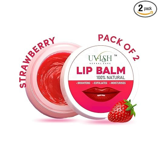 Uvish Lip Balm | Moisturizes & Nourishes (Pack of 2) | Hydrates Dry & Chapped Lips | 100% Vegan | 10g | Strawberry Lip Balm