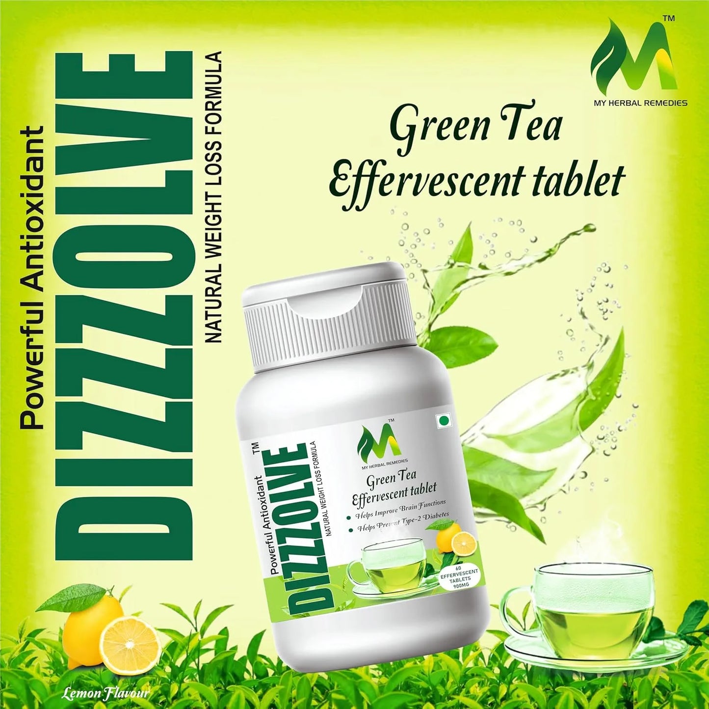Green Tea Effervescent Tablets 1000 mg 60 Tablets Lemon Flavor