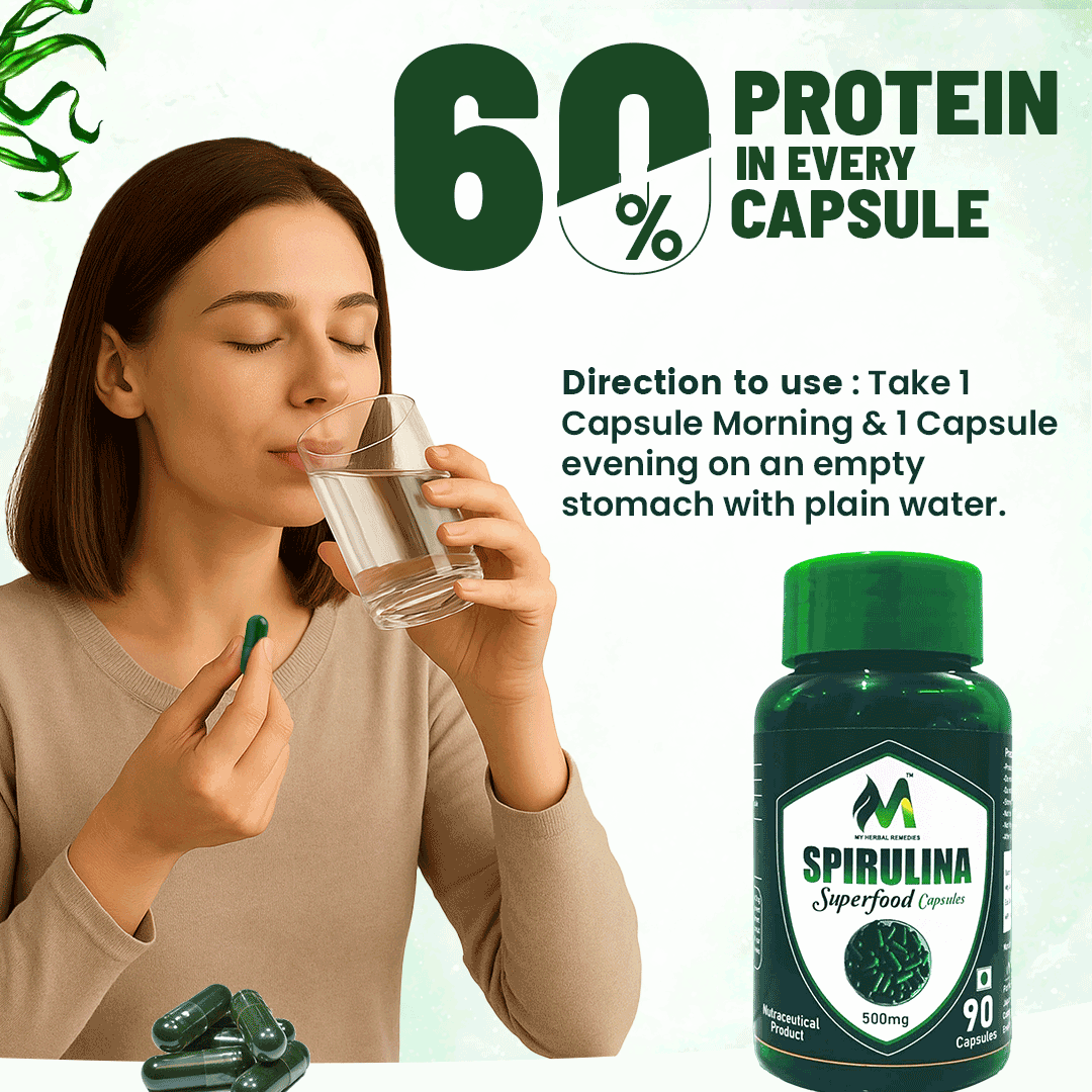 Spirulina Superfood 500mg 90 Capsules Natural Herbal Dietary Supplement for Energy Immunity Detox