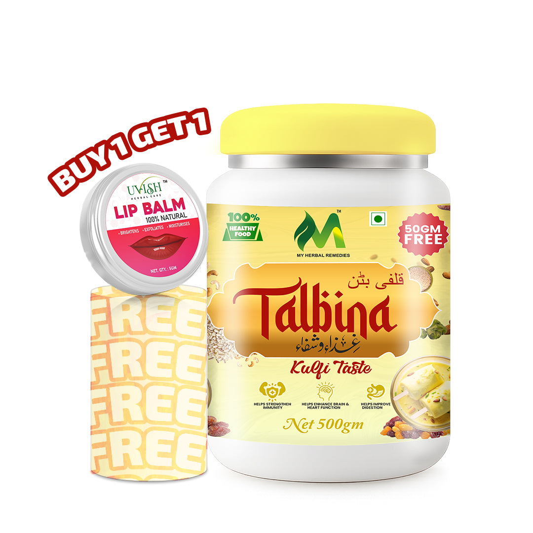 Talbina with Rich Dry Fruits – Kulfi Taste & Nutritious Barley Mix Breakfast 550 g with Free Lip Balm