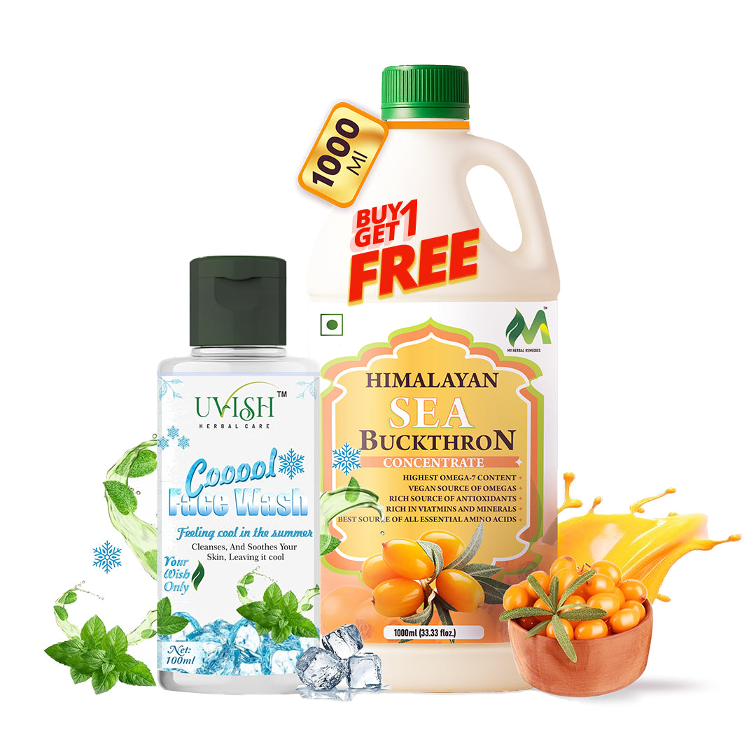 Himalayan Sea Buckthorn Concentrate 1000ml Omega-7 Rich Sea Buckthorn Juice  Buy 1 Get 1 Free with Uvish Cool Face Wash 100ml
