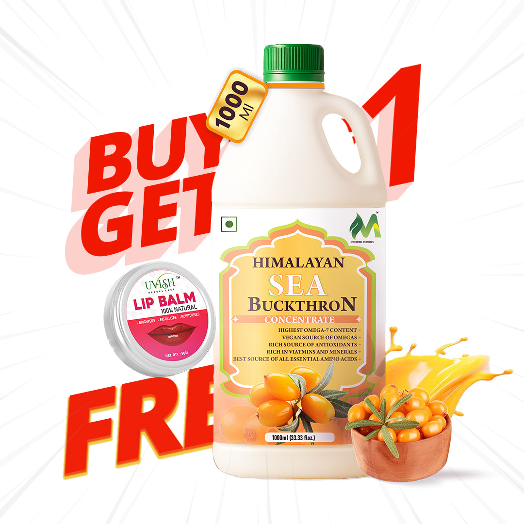 My Herbal Remedies Sea Buckthorn Pulp 1000ml Herbal Juice with Free Lip Balm